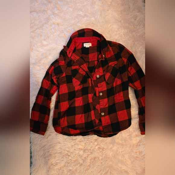 Like New Cat & Jack/ Target Girls button down red and black flannel top! - Picture 2 of 5